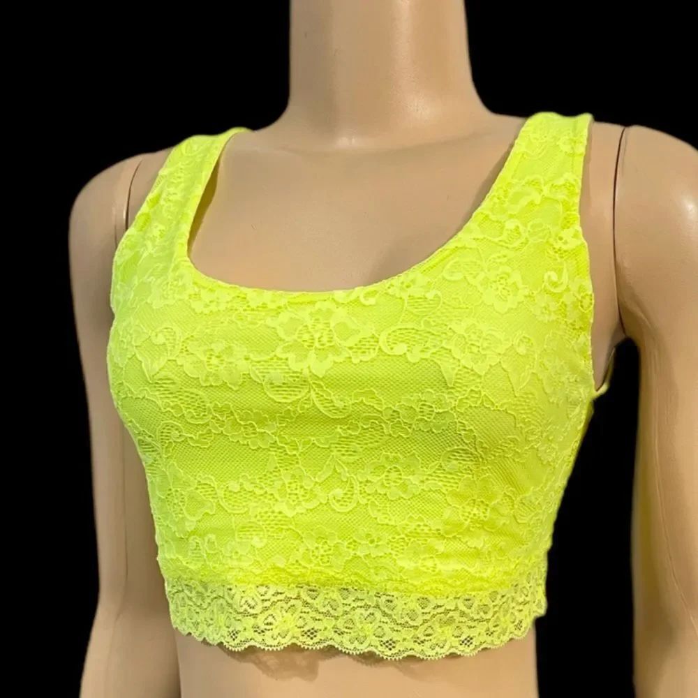 Victoria’s Secret Pink Unlined floral lace Crop bralette top yellow Medium